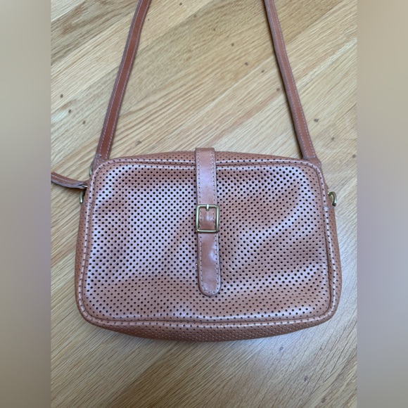 Clare V. Mini Sac Crossbody Bag, Leather Perforated Tan Color - Picture 3 of 14